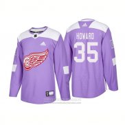 Camiseta Hockey Detroit Red Wings 35 Jimmy Howard Autentico 2018 Fights Cancer Violeta