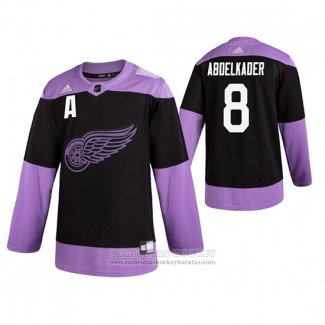 Camiseta Hockey Detroit Red Wings Justin Abdelkader 2019 Fights Cancer Negro