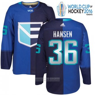 Camiseta Hockey Europa Jannik Hansen 36 Premier World Cup 2016 Azul