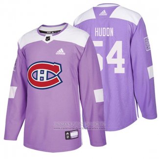 Camiseta Hockey Montreal Canadiens Charles Hudon 2018 Fights Cancer Violeta