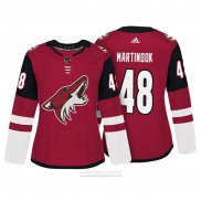 Camiseta Hockey Mujer Arizona Coyotes 48 Jordan Martinook Autentico Jugador Rojo