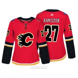 Camiseta Hockey Mujer Calgary Flames 27 Dougie Hamilton Autentico Jugador Rojo