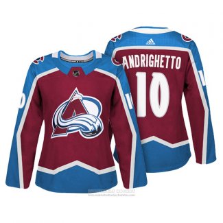 Camiseta Hockey Mujer Colorado Avalanche 10 Sven Andrighetto Autentico Jugador Maroon