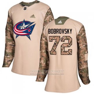 Camiseta Hockey Mujer Columbus Blue Jackets 72 Sergei Bobrovsky Autentico 2017 Dia De Los Veteranos Stitched Camuflaje