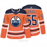 Camiseta Hockey Mujer Edmonton Oilers 55 Mark Letestu Autentico Jugador Naranja