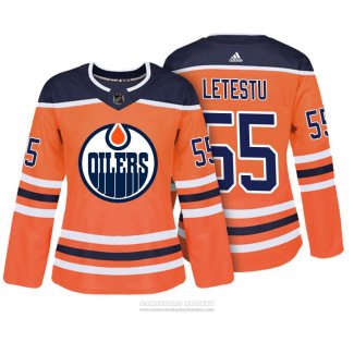 Camiseta Hockey Mujer Edmonton Oilers 55 Mark Letestu Autentico Jugador Naranja