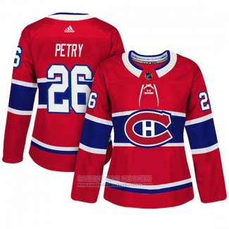 Camiseta Hockey Mujer Montreal Canadiens 26 Jeff Petry Adizero Jugador Primera Rojo