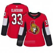 Camiseta Hockey Mujer Ottawa Senators 33 Fredrik Claesson Adizero Jugador Primera Rojo