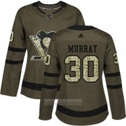 Camiseta Hockey Mujer Pittsburgh Penguins 30 Matt Murray Salute To Service 2018 Verde