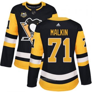 Camiseta Hockey Mujer Pittsburgh Penguins 71 Evgeni Malkin 50 Aniversario Primera Premier Negro