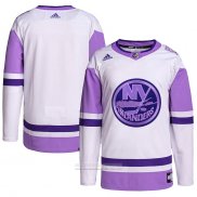 Camiseta Hockey New York Islanders Fights Cancer Autentico Blank Practice Blanco Violeta