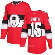 Camiseta Hockey Ottawa Senators 15 Zack Smith Autentico 2017 100 Classic Rojo