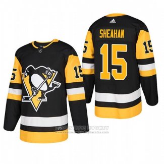 Camiseta Hockey Pittsburgh Penguins 15 Riley Sheahan Primera Autentico Jugador Negro