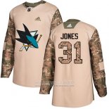 Camiseta Hockey San Jose Sharks 31 Martin Jones Camuflaje Autentico 2017 Dia De Los Veteranos Stitched