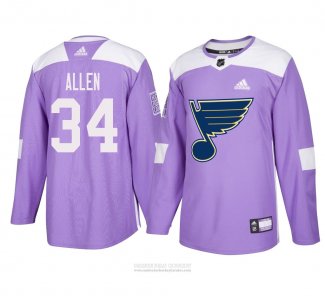 Camiseta Hockey St. Louis Blues 34 Jake Allen 2018 Fights Cancer Violeta