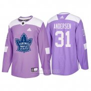 Camiseta Hockey Toronto Maple Leafs Frederik Andersen 2018 Fights Cancer Violeta