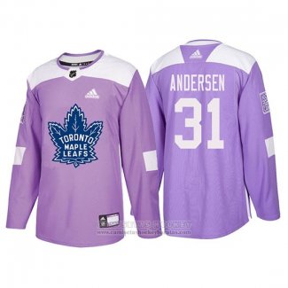 Camiseta Hockey Toronto Maple Leafs Frederik Andersen 2018 Fights Cancer Violeta