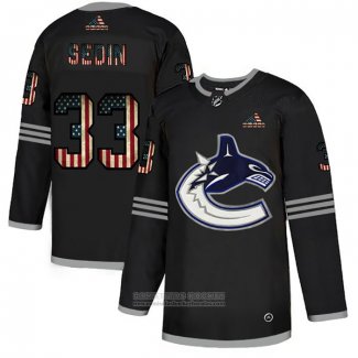 Camiseta Hockey Vancouver Canucks Henrik Sedin 2020 USA Flag Negro2