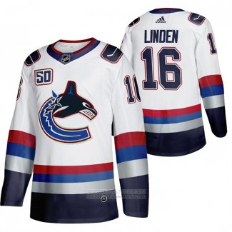 Camiseta Hockey Vancouver Canucks Trevor Linden 50 Aniversario Vintage Blanco