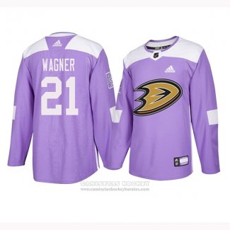 Camiseta Hockey Anaheim Ducks 21 Chris Wagner 2018 Fights Cancer Violeta