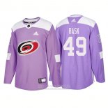 Camiseta Hockey Carolina Hurricanes 49 Victor Rask Autentico 2018 Fights Cancer Violeta