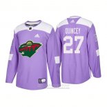 Camiseta Hockey Minnesota Wild 27 Kyle Quincey Autentico 2018 Fights Cancer Violeta