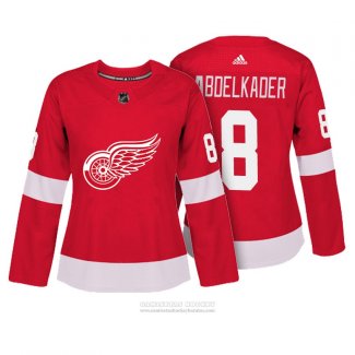 Camiseta Hockey Mujer Detroit Red Wings 8 Justin Abdelkader Autentico Jugador Rojo