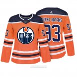 Camiseta Hockey Mujer Edmonton Oilers 93 Ryan Nugent Hopkins Autentico Jugador Naranja