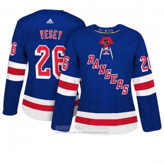 Camiseta Hockey Mujer New York Rangers 26 Jimmy Vesey Adizero Jugador Primera Azul