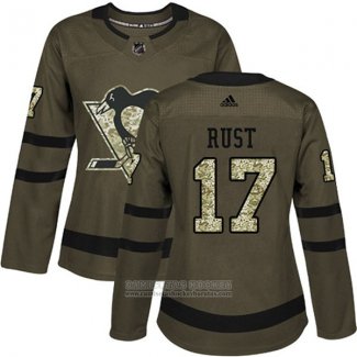 Camiseta Hockey Mujer Pittsburgh Penguins 62 Bryan Rust Salute To Service 2018 Verde