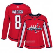 Camiseta Hockey Mujer Washington Capitals 8 Alex Ovechkin Adizero Jugador Primera Rojo