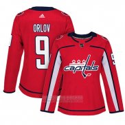 Camiseta Hockey Mujer Washington Capitals 9 Dmitry Orlov Adizero Jugador Primera Rojo