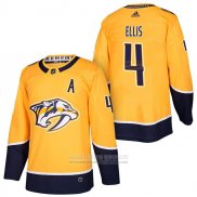 Camiseta Hockey Nashville Predators 4 Ryan Ellis Autentico Primera 2018 Amarillo