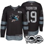 Camiseta Hockey San Jose Sharks 19 Joe Thornton 2017 100 Aniversario Negro