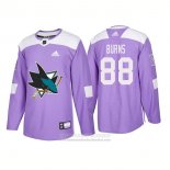 Camiseta Hockey San Jose Sharks 88 Brent Burns Autentico 2018 Fights Cancer Violeta