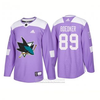 Camiseta Hockey San Jose Sharks 89 Mikkel Boedker Autentico 2018 Fights Cancer Violeta