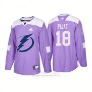 Camiseta Hockey Tampa Bay Lightning 18 Ondrej Palat Autentico 2018 Fights Cancer Violeta