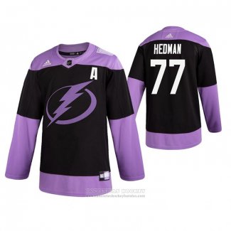 Camiseta Hockey Tampa Bay Lightning Victor Hedman 2019 Fights Cancer Negro