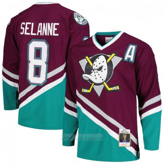 Camiseta Hockey Anaheim Ducks Teemu Selanne Mitchell & Ness 1996-97 Alterno Captain Patch Blue Line Violeta