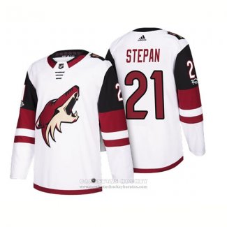 Camiseta Hockey Arizona Coyotes Derek Stepan 21 2018 Season Centennial Patch Team Road Blanco