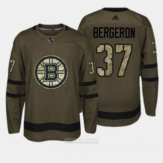 Camiseta Hockey Boston Bruins 37 Patrice Bergeron Verde Salute To Service