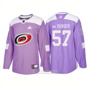 Camiseta Hockey Carolina Hurricanes 57 Trevor Van Riemsdyk Autentico 2018 Fights Cancer Violeta