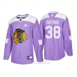 Camiseta Hockey Chicago Blackhawks 38 Ryan Hartman Autentico 2018 Fights Cancer Violeta