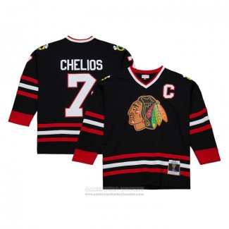 Camiseta Hockey Chicago Blackhawks Chris Chelios Mitchell & Ness 1997-98 Captain Patch Blue Line Negro