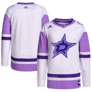 Camiseta Hockey Dallas Stars Fights Cancer Autentico Blank Practice Blanco Violeta