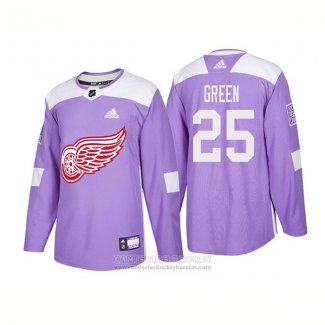 Camiseta Hockey Detroit Red Wings 25 Mike Green Autentico 2018 Fights Cancer Violeta