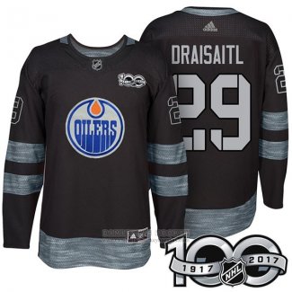 Camiseta Hockey Edmonton Oilers 29 Leon Draisaitl 2017 100 Aniversario Negro