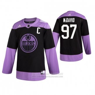 Camiseta Hockey Edmonton Oilers Connor Mcdavid 2019 Fights Cancer Practice Negro