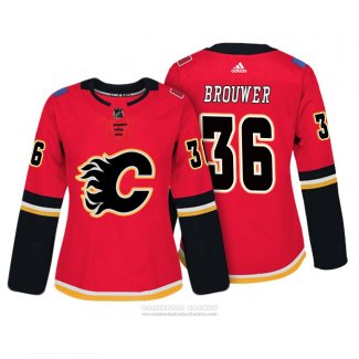 Camiseta Hockey Mujer Calgary Flames 36 Troy Brouwer Autentico Jugador Rojo