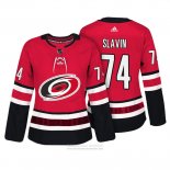 Camiseta Hockey Mujer Carolina Hurricanes 74 Jaccob Slavin Autentico Jugador Rojo